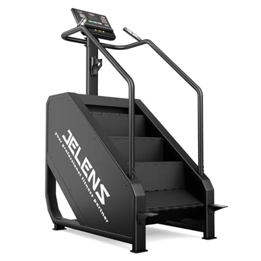 Commercial stair stepper machine with LED screen, steel frame, black color, 550 LBS capacity and 15 resistance levels for home
