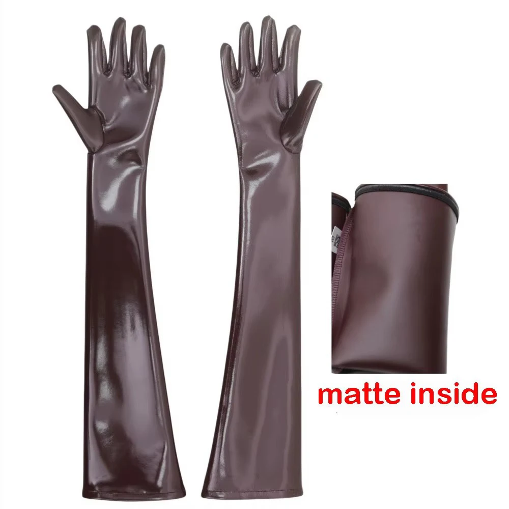 Unisex Wet Look Long Gloves Double Sided PU Leather Glossy Opera Gauntlets Elastic Cosplay Stage Mittens Halloween Costume Luvas