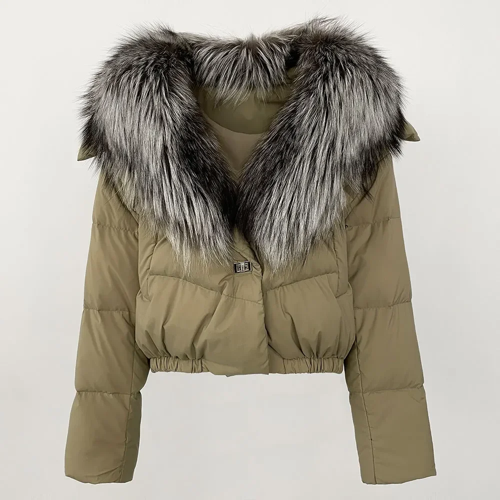 White Duck Down Coat Thick New Autumn Winter Female Feather Short Puffer Jacket Big Natural Real Fox Fur Jacket Women