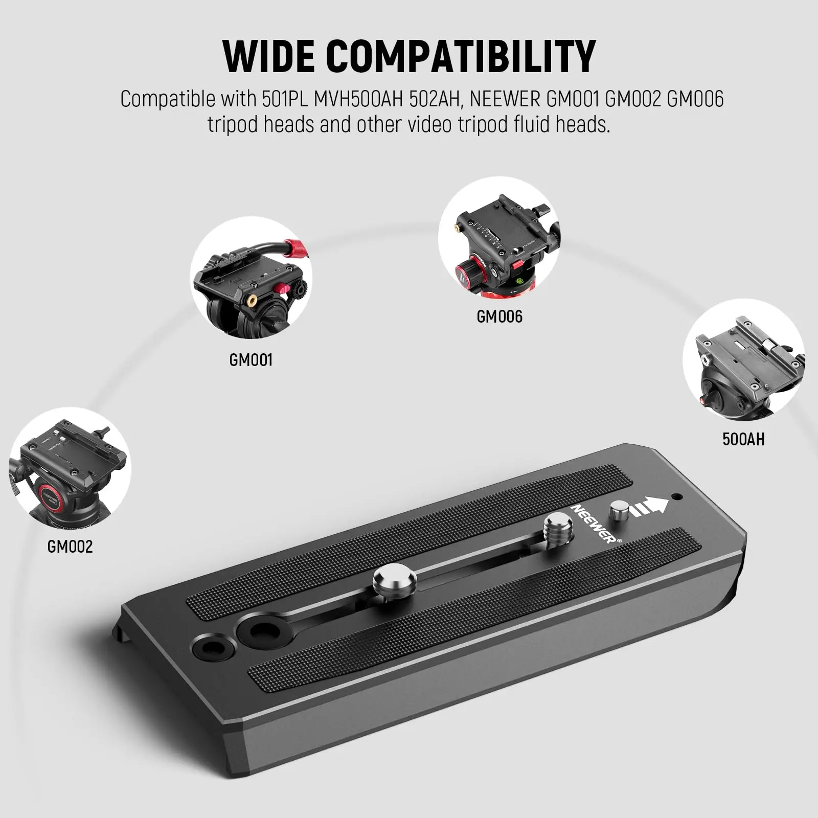 Neewer 501PL ขาตั้งกล้องของเหลวหัว QUICK RELEASE PLATE, แผ่นยึดกล้อง Anti Off Pin สําหรับ GM001 GM002 GM006 ของเหลวหัว
