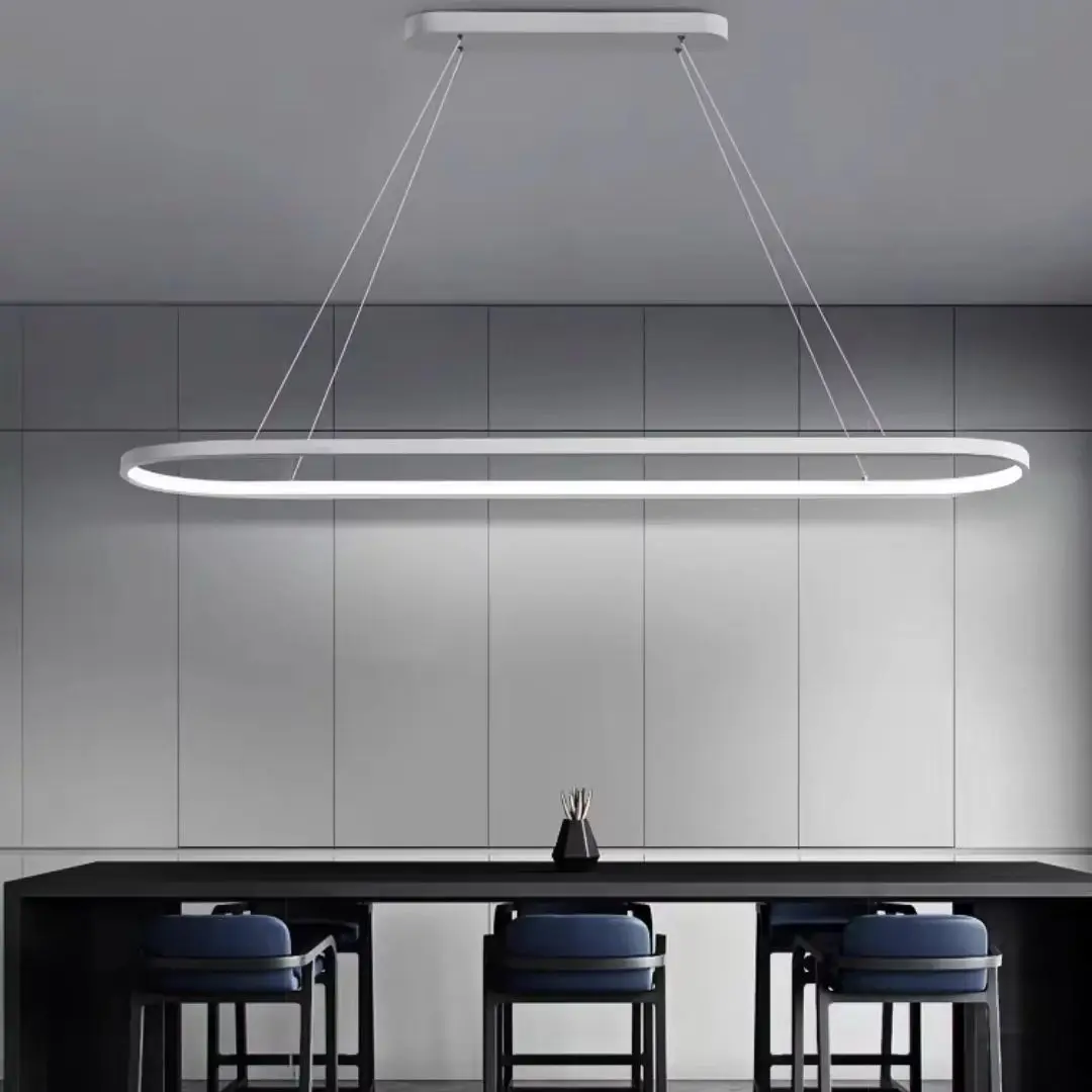 

Restaurant chandelier simple modern Scandinavian art oval dining table bar minimalist LED long office chandelier The chandelier