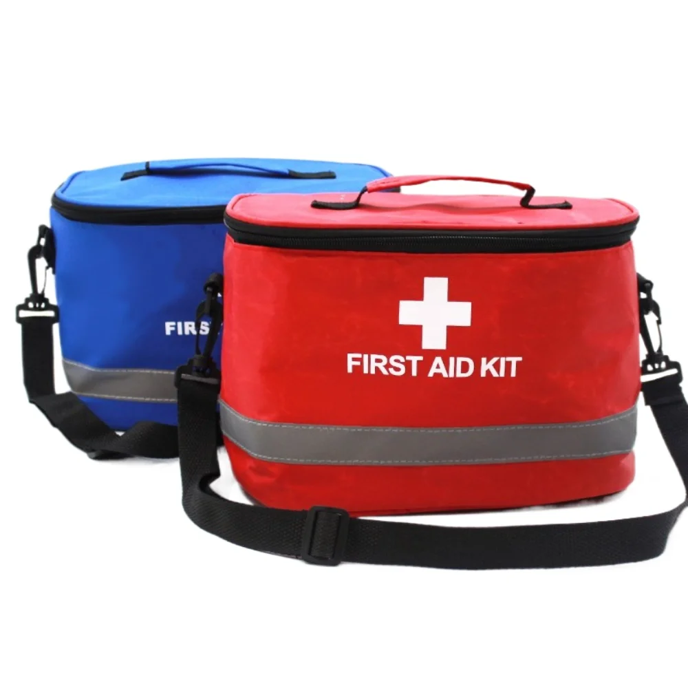 Portable Professional First Aid Kit Bag Outdoor Emergency Medical Kits Red with Cross Symbol Reflective Strip Shoulder Strap