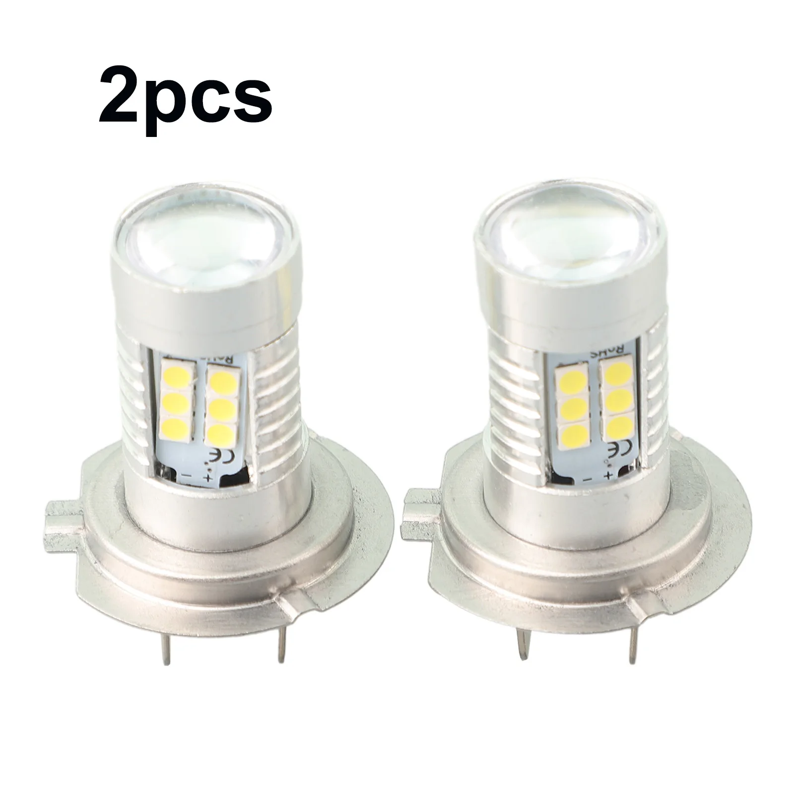 白色LEDヘッドライト電球キット,360度,フルアングル,プラグアンドプレイ,12V,ユニバーサル,H7, 8.5x4.0cm, 2個