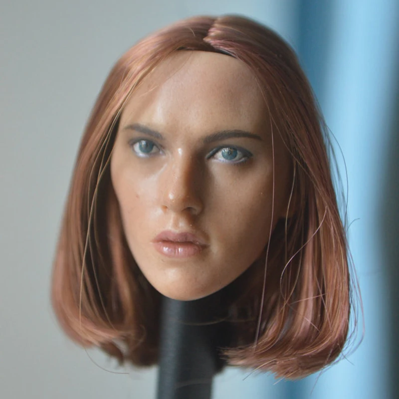 1/6 Europe and America Female Solider Scarlett Johansson Head Sculpt With moles Straight Hair Model Fit 12