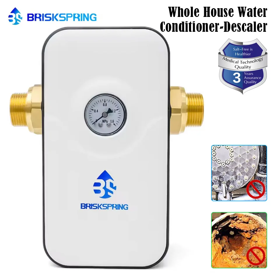 BriskSpring No Salt Water Softener System Whole House Water Conditioner & Descaler Anti-Limescale for Hard Water 6T/H Large Flow