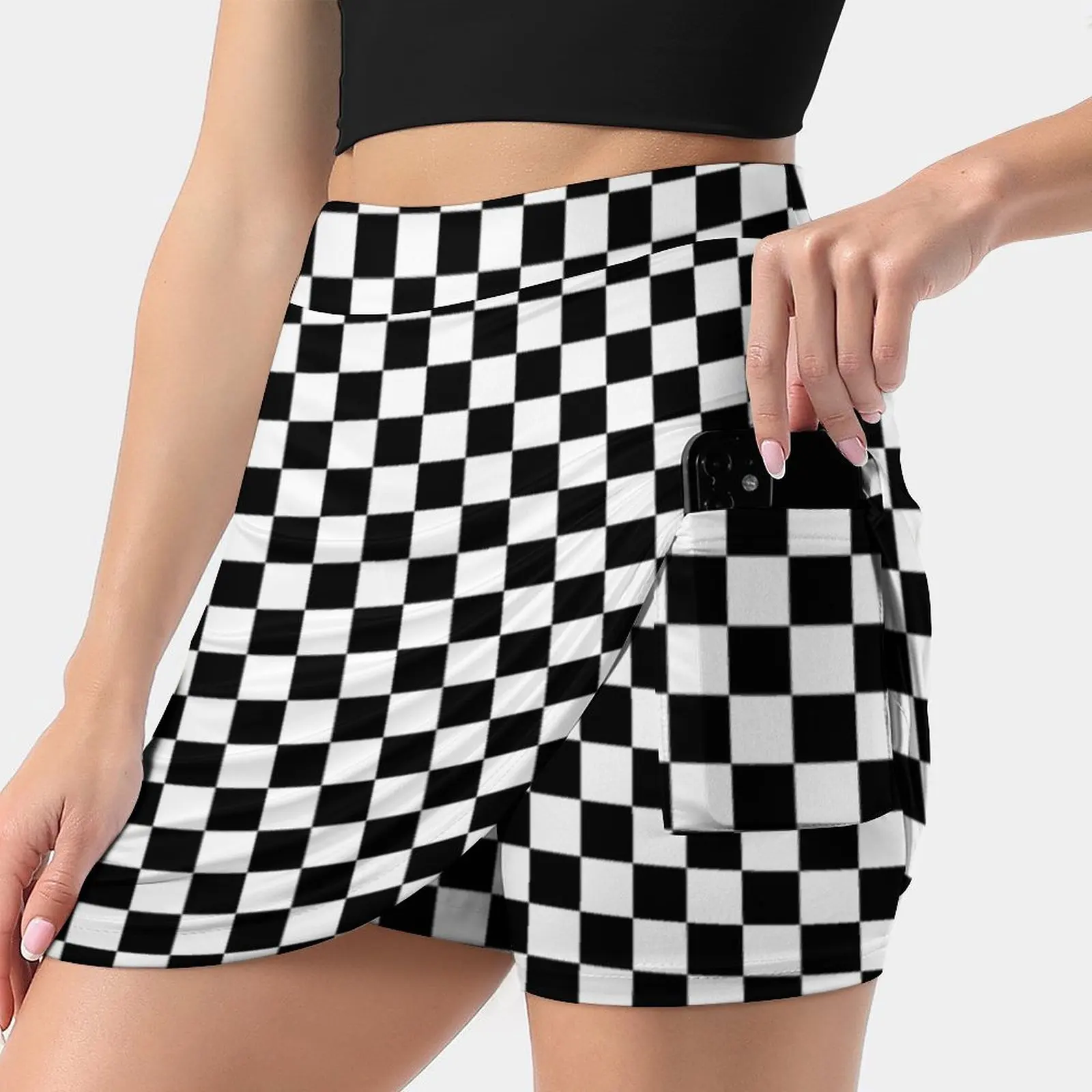 

Checkerboard Grid Pattern New Women Skirts Double-Layer Printed Short Dress Mini Sport Skirt Checker Board Checkerboard Grid