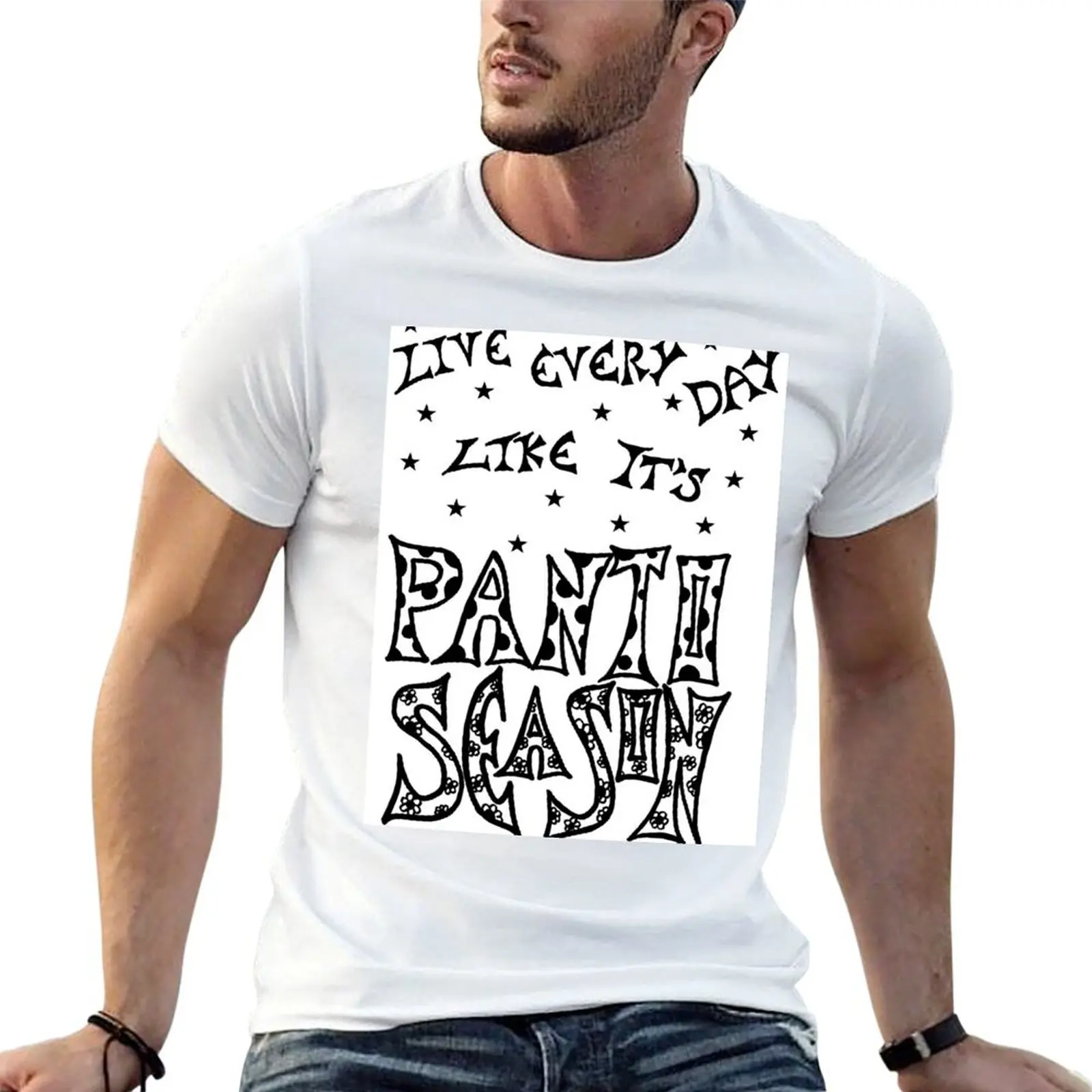 Camiseta Live Every Day Like it's Panto Season, camiseta de algodón, camiseta con gráfico de pack man, camisetas de algodón 100%