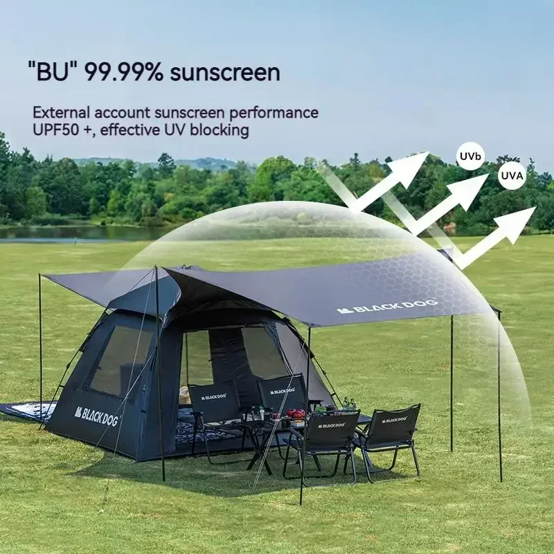 Naturehike BLACKDOG 150D Camping Automatic Tent PU3000mm Outdoor Quick Open Tent 3-4 Person Portable Beach UPF50+ Tourist Tents