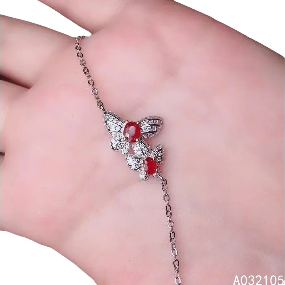 KJJEAXCMY-925 Sterling Silver Bracelet Women, Fine Jewelry Natural Ruby, Fresh Trendy Butterfly, OL Style, Gem Hand Bracelet,