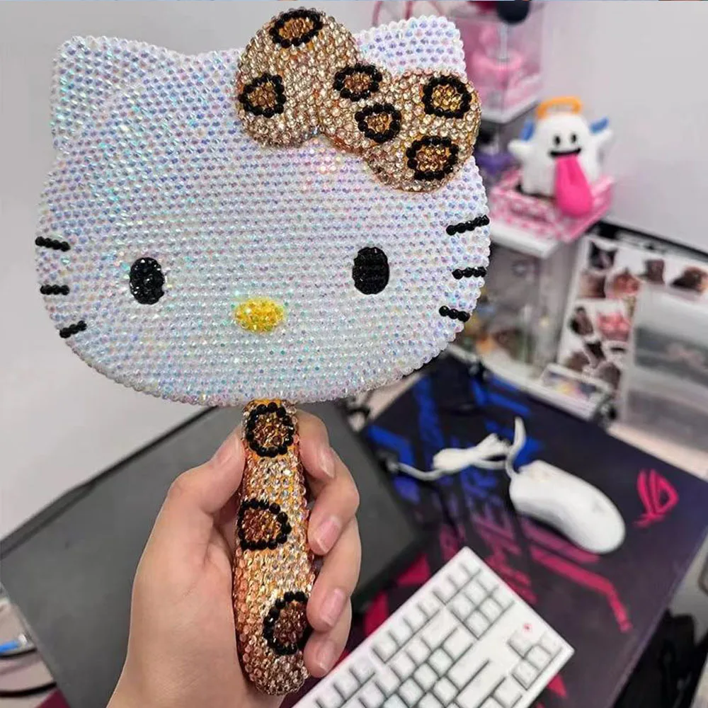 

Kawaii косметическое зеркало с героями мультфильмов, блестящие стразы, милое красивое ручное зеркало с бриллиантами, розовое флип, милые подарки на день рождения