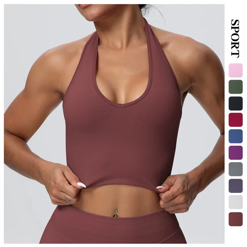 

Спортивный топ-бра Hamidou Summer Naked Feel Beautiful Back Halter для йоги и фитнеса, женский, с защитой от ударов, с возможностью нанесения логотипа