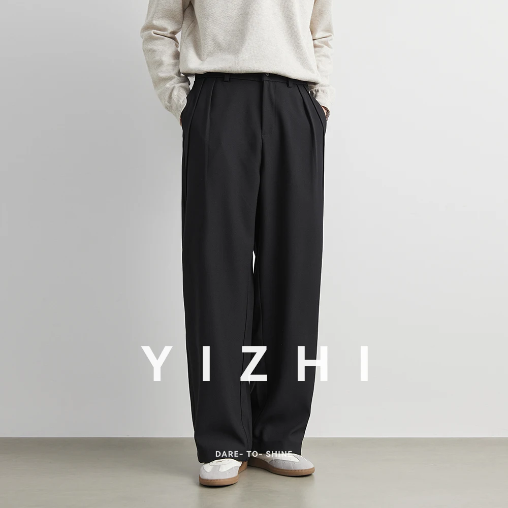 2025 New Men Straight Pants Fashion Korean Loose Suit Trousers Casual Draped Baggy White Wide Pant Male Streetwear