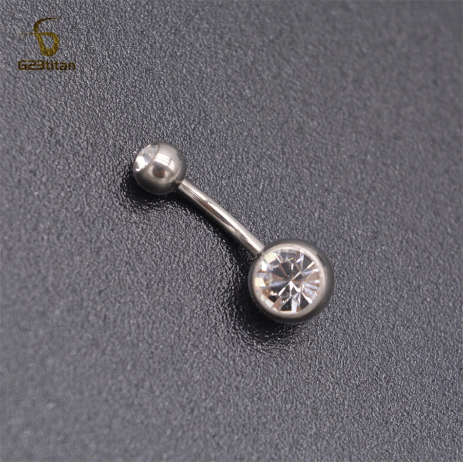 Simple Zircon Titanium Belly Button Ring 16G 14G Curved Barbell Anti allergic Navel Piercing Jewelry Women Men Body Accessories