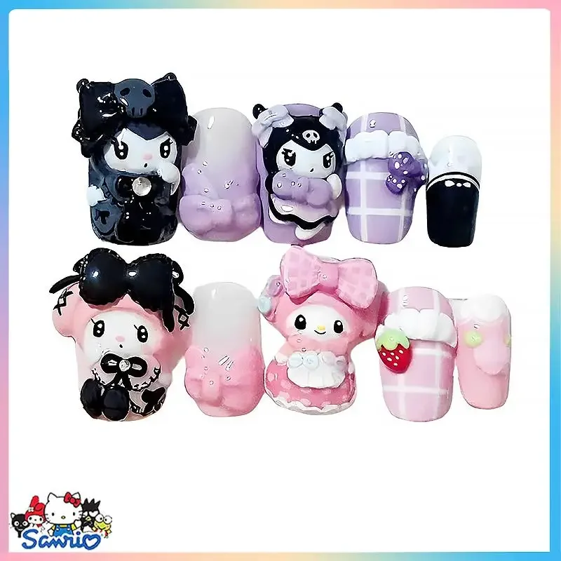 

Anime Sanrios Kuromi Wearing Armor Charm My Melody False Nail Y2K Cartoon Detachable Reusable Cute Manicure Customization Gift