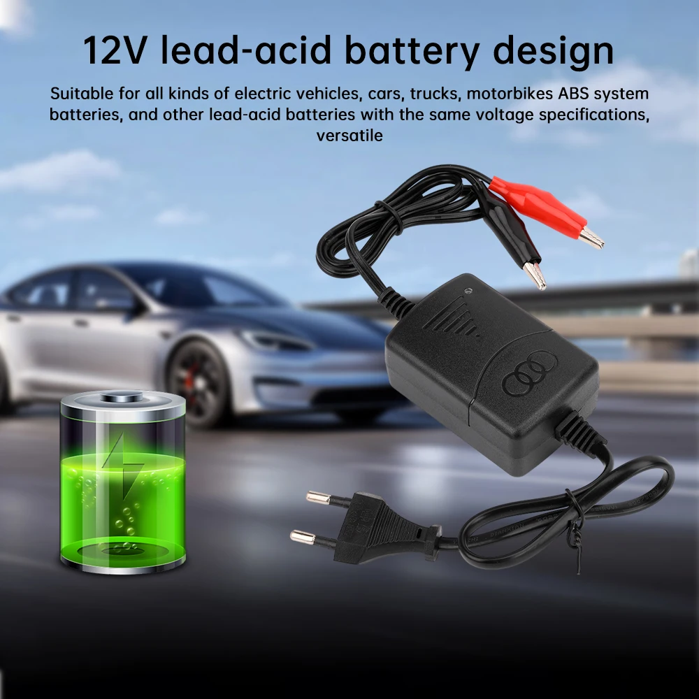 12V Car Battery Charger 1.3A Dual Wire Alligator Clip Universal Smart Battery Charger With Indicator Light   For Motorcycles