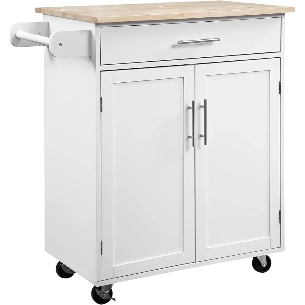 

Kitchen Island Cart Rolling Trolley Cart with Drawer, Storage Cabinet & Towel Rack