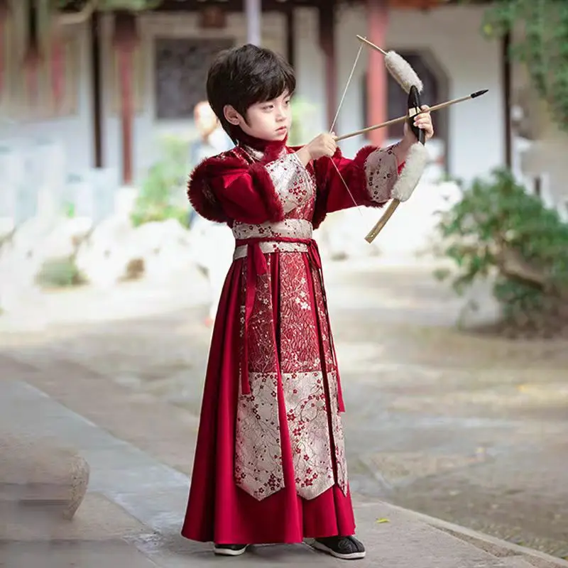 Thick Boys Hanfu Chinese Ancient Kids School Uniforms Costumes Young Master's Perform Clothing Warrior Swordsman Cosplay