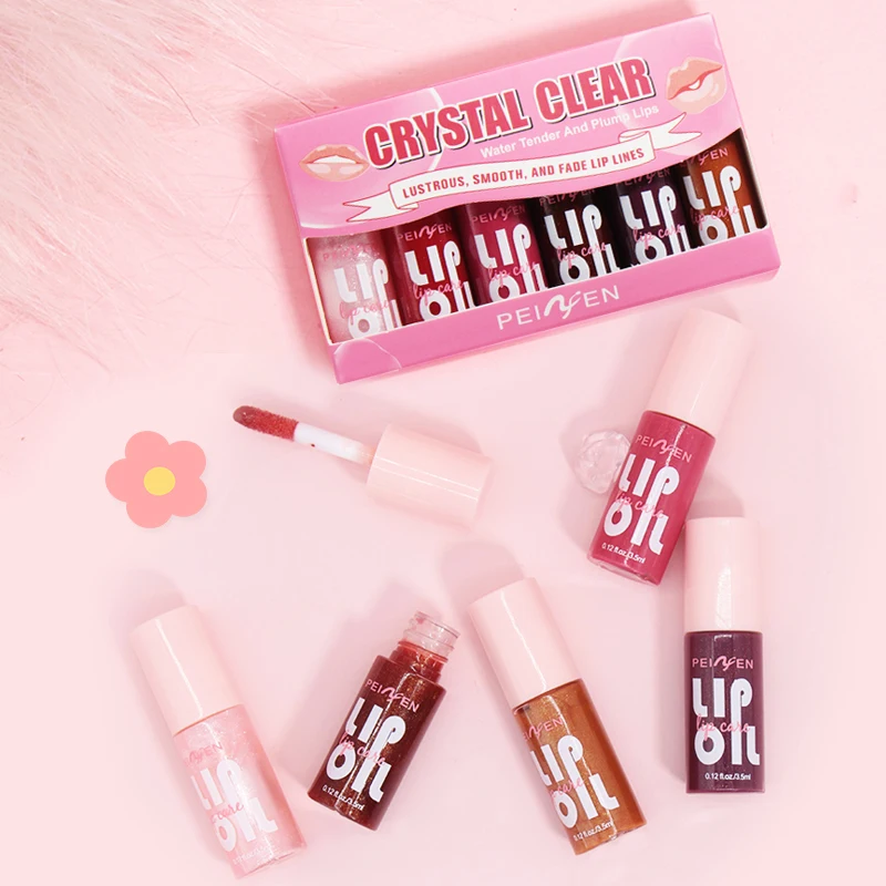 مجموعة زيت الشفاه المائية المكونة من 6 قطع، ملمع الشفاه المرطب، يقلل من خط الشفاه، منتجات العناية بالشفاه