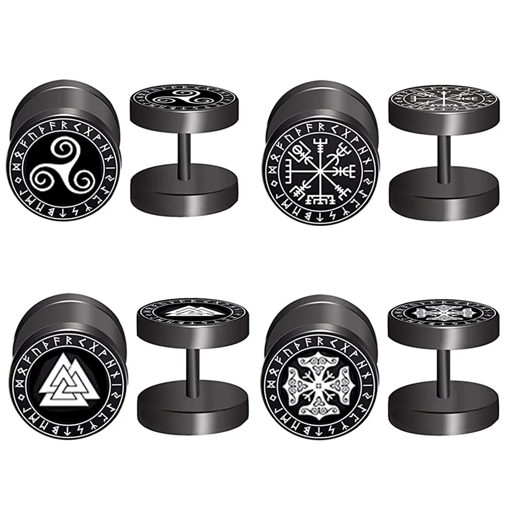 Viking Runes Gauge Earrings for Men Black Fake Plugs Piercing Jewelry Gift