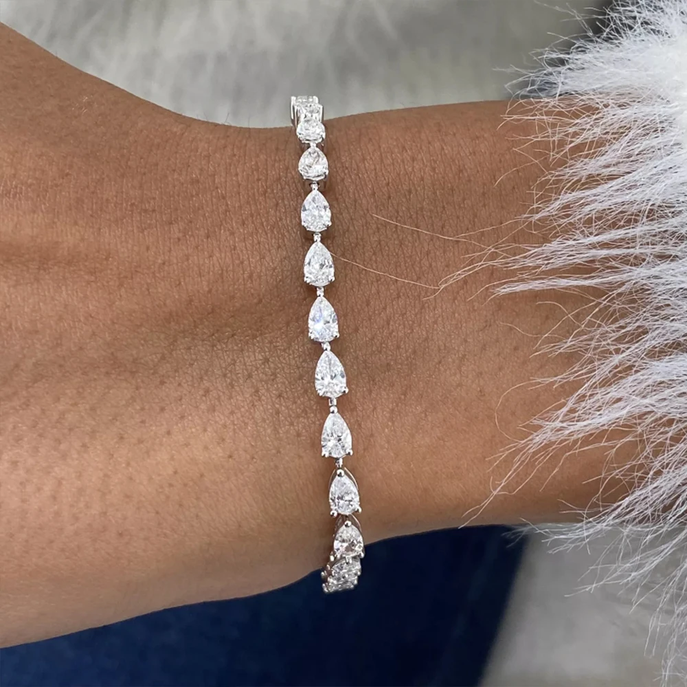 3*5mm Pear Cut D Color Full Moissanite Tennis Bracelet for Women Men 925 Sterling Silver Waterdrop Shape Hand Chain Fine Jewelry