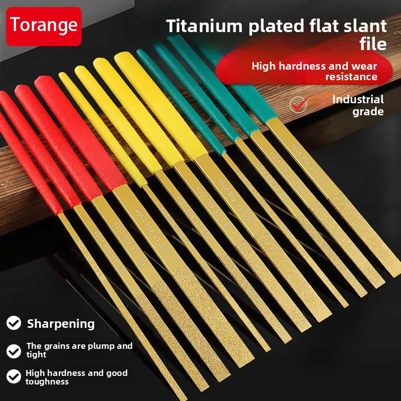 Titanium Plated Diamond File, Ultra-thin Flat Oblique Flat File, Diamond Sand Alloy Small File, 400 Mesh Polishing and Grinding