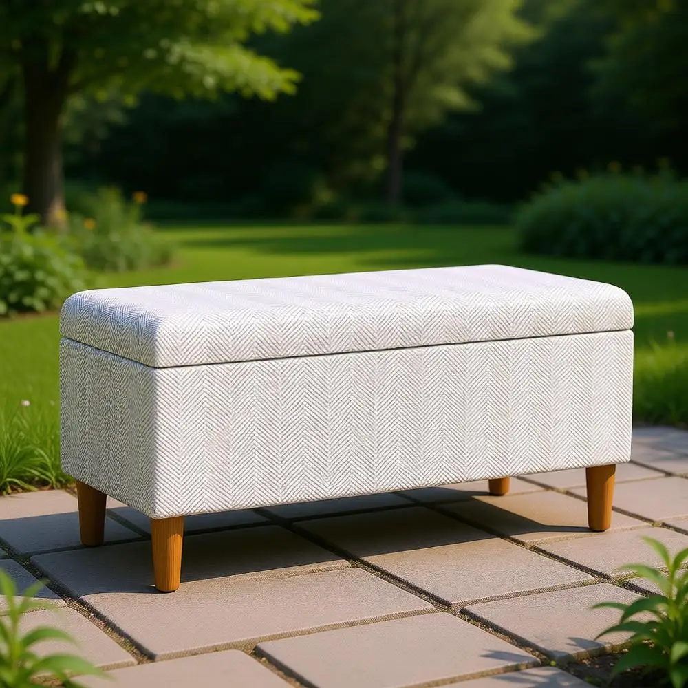 

Cream Chevron Woven Storage Bench