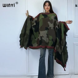 WINYI winter Warm Camouflage loose dress black fashion cape Holiday dress Elegant party winter ponchos for women maxi cloak