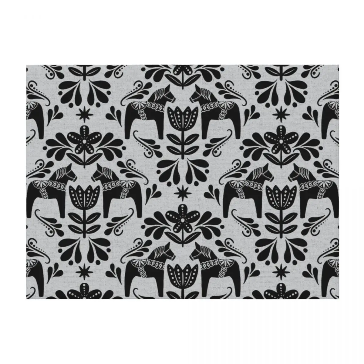 

Folk Art Dala Horse - Black and Grey Throw Blanket Plaid on the sofa Luxury Brand Extra Large Throw Bed covers Blankets