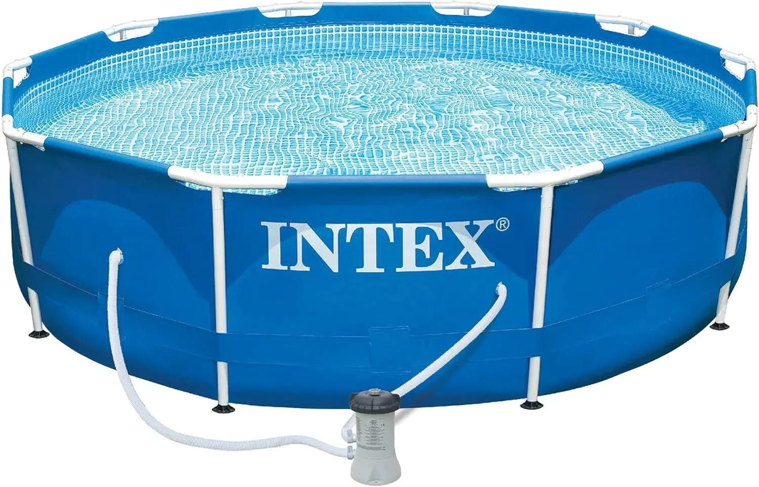 Intex Metalen Frame 10ft X 30in Rond Bovengronds Buitenzwembad Set Met 330 Gph Filterpomp, Cartridge En Beschermende R