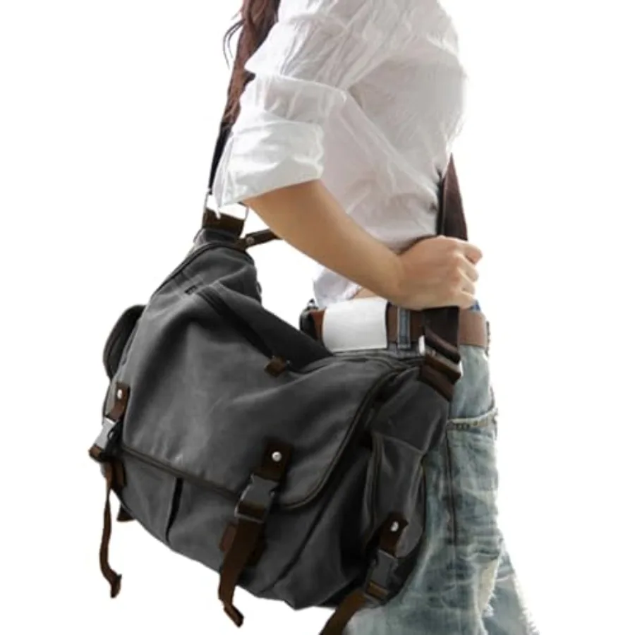 

Upgraded] Vintage Canvas Messenger Bag 13 15.6 Book Laptop Shoulder Bag Women Men New