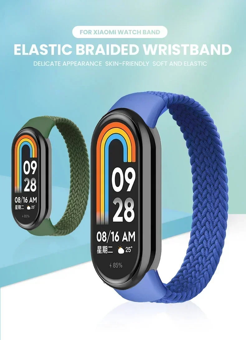 Braided Solo Loop for Xiaomi Mi Band 9 Strap Replacement accessories Elastic Nylon Watchbands correa bracelet for Miband9 8 NFC