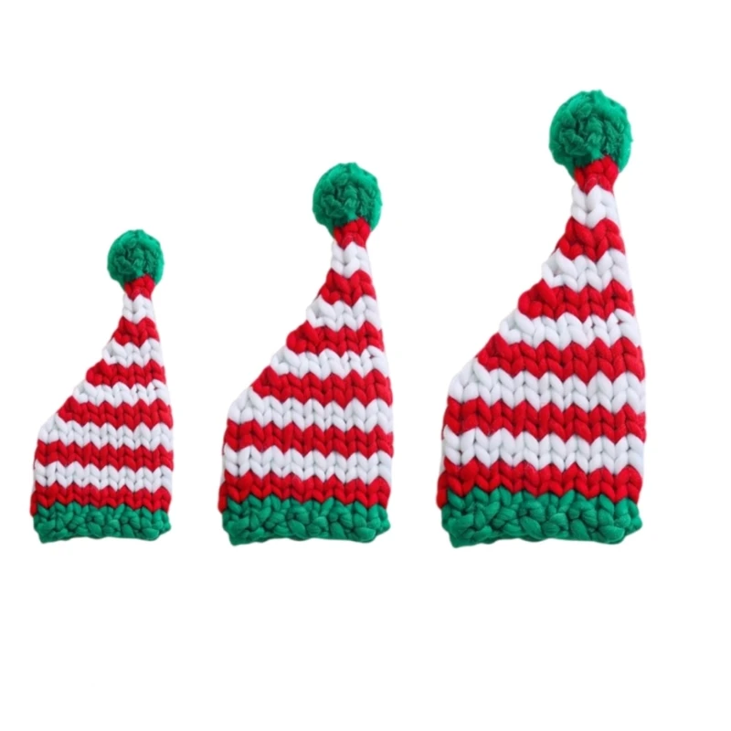 

Crochet Christmas Santa Hats Plush Striped Santa Caps for Men Women All Age Wear