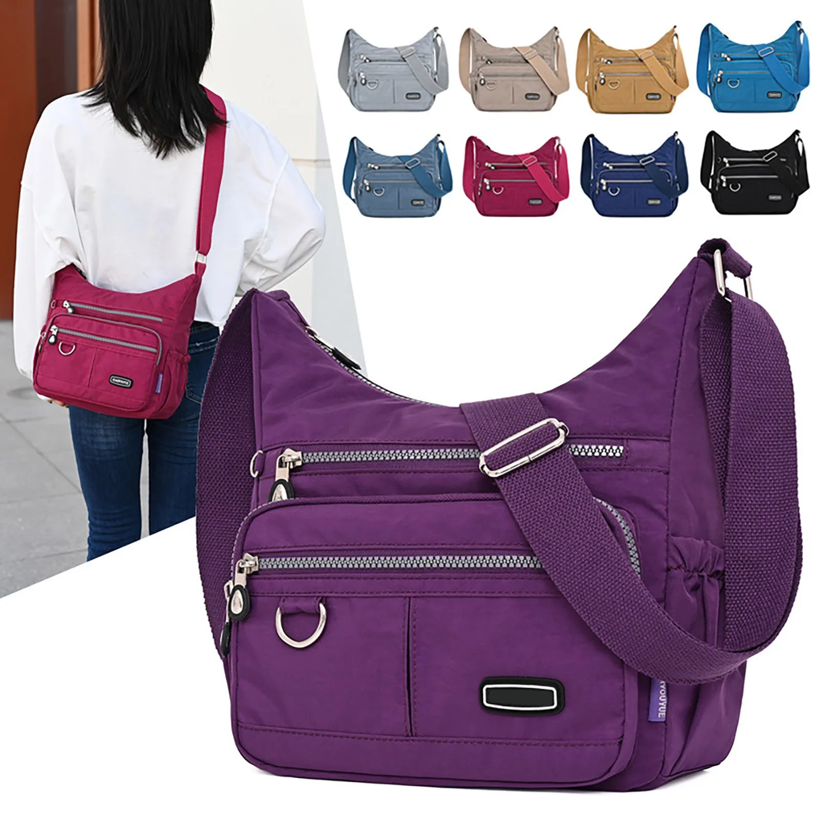 Women‘s Waterproof Nylon Crossbody Bag Casual Messenger Bags Travel Shoulder Purse Handbag