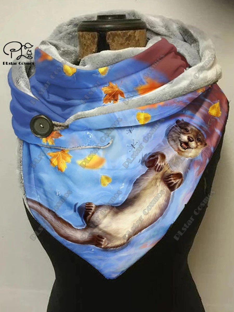 3D printing new animal series dolphin turtle otter pattern women\'s warm shawl spring and winter small triangle scarf