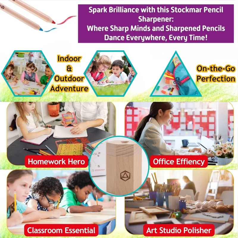 Dual Pencil Sharpener FSC Lime Wood Thin and Thick Pencils - Triangular and Hexagonal Shape - Colour Giants Stockmar, Waldor