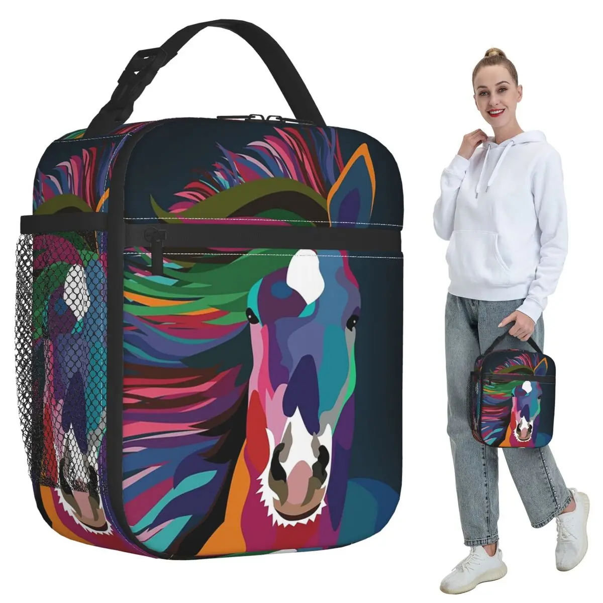 

Horse Running Insulated Lunch Bag for Women Office Cooler Thermal Food Box Tote Portable Lunch Boxes Container