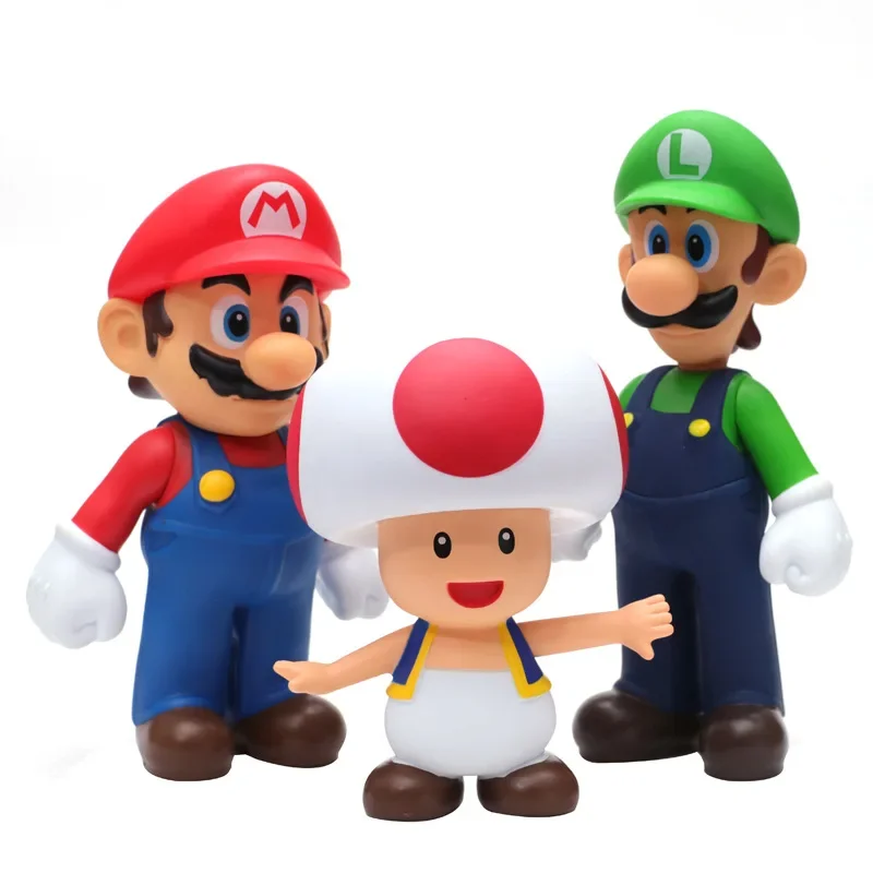 Super Mario Bros. Anime Luigi Bowser Yoshi Toadette Figure PVC Doll Ornament Collection Decoration Children Toys Birthday Gifts