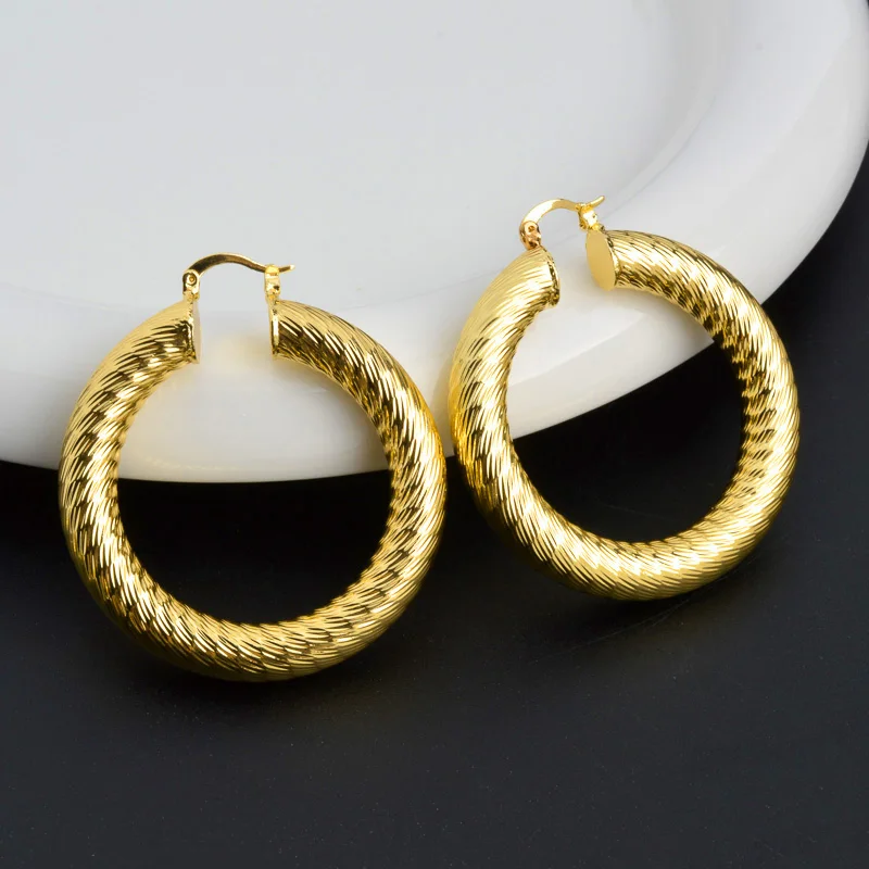 Sunny Jewelry Statement Big Earrings for Women Round Basic Hoops Gold Color Copper Simple Elegant Ear Drop Dangle Jewellery Gift