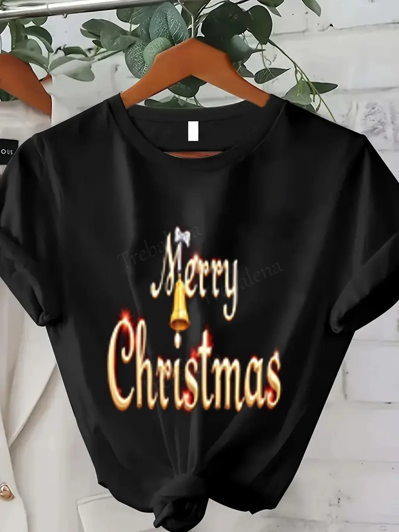 المرأة تي شيرت عيد ميلاد سعيد جرس طباعة المرأة عارضة تي شيرت #1