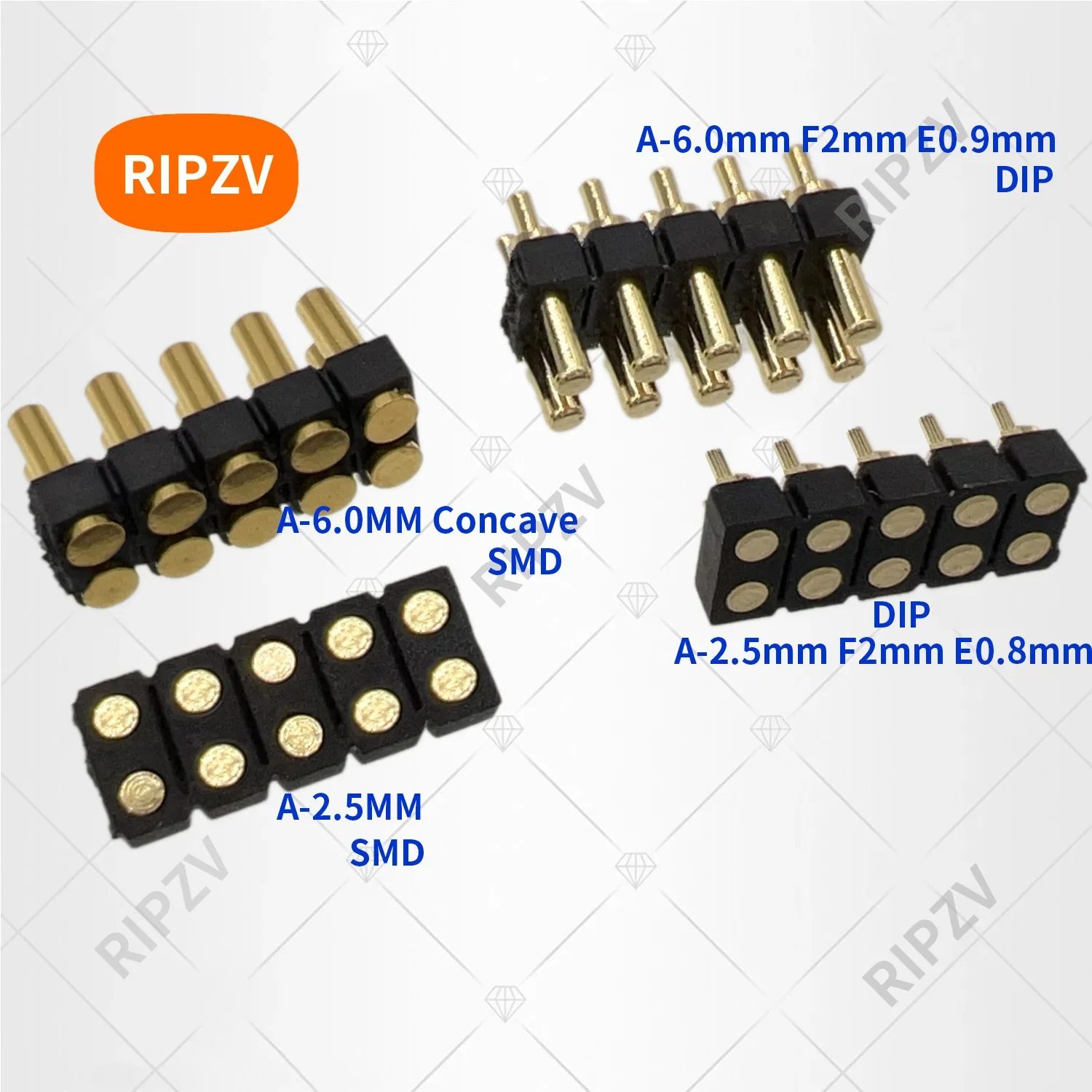 Contact PAD 2.54 Grid Pitch 4 6 8 10 12 14 16 18 20 Pin Female Socket Connector Spring Pogo Header DIP Dual Row RIPZV 0.1in SMD