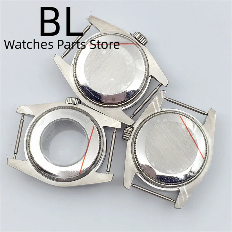 BLIGER 31mm Watch Case Silver Stainless Steel Round Fluetd Polished Bezel Sapphire Glass Fit NH05 Movements Women's Watch Parts