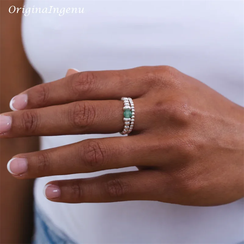 

925 silver/Gold Filled Aventurine Beaded Ring Stack Minimalism Jewelry Personalized Tarnish Resistant Jewelry Boho Women Ring