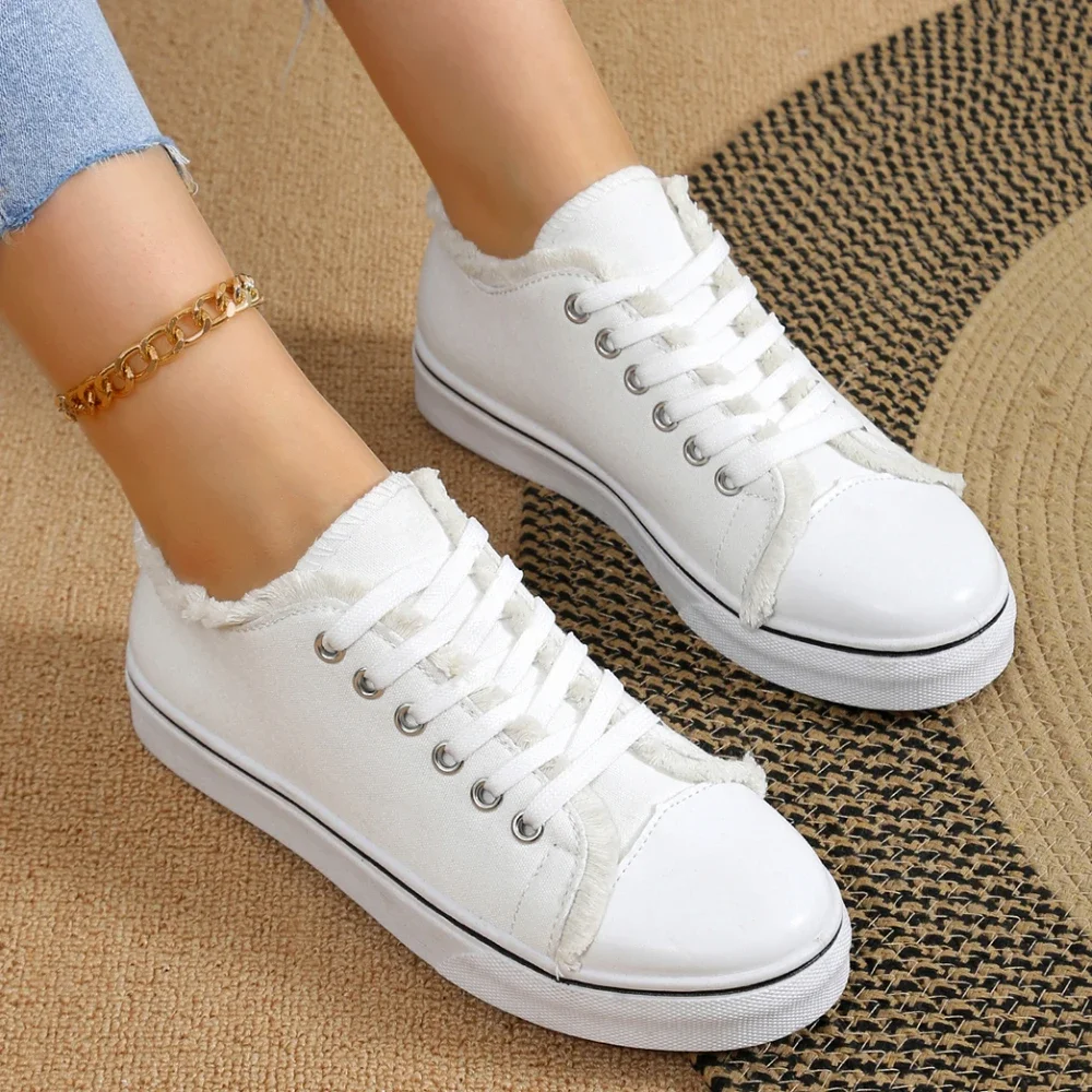 Women Canvas Shoes Fashion New Spring Autumn Sneakers Low Cut Lace-Up Women Vulcanize Shoes Woman Flats Off White Shoes Female