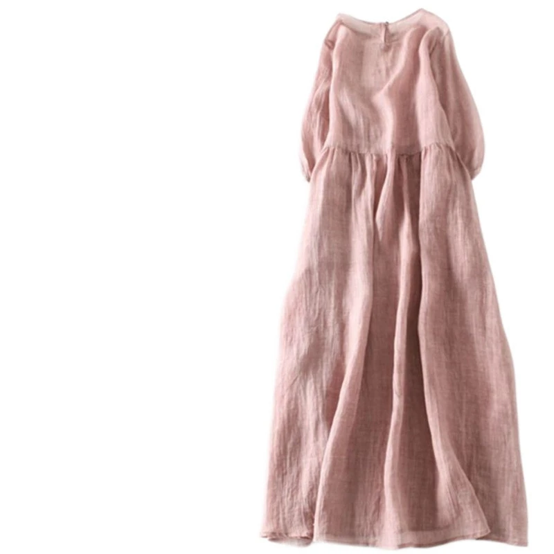 Vestido largo de algodón y lino de estilo japonés para mujer, vestido largo bohemio elegante y transpirable, vestido informal de playa de verano