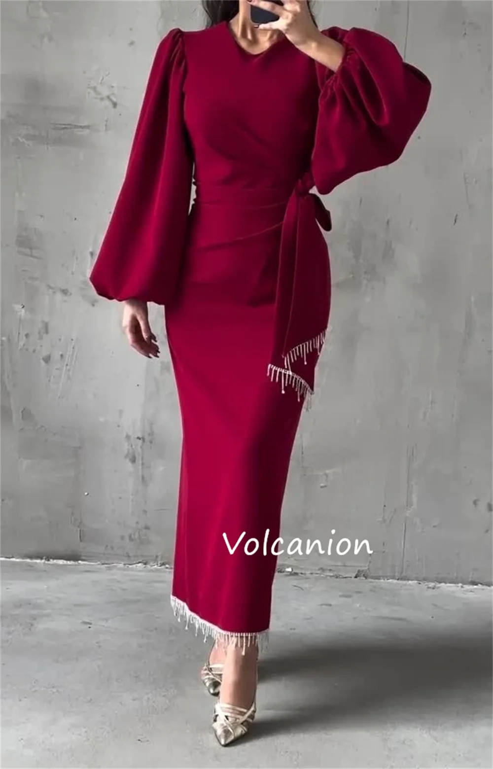 ที่กําหนดเอง JERSEY SASH คอลัมน์ V คอ MIDI ชุด Bespoke โอกาสชุดราตรี CLASSIC Elegant คุณภาพสูง