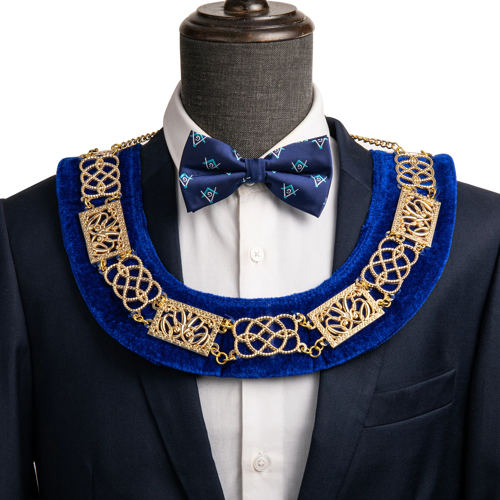 Freemason Masonic Collar Regalia Velvet Chain Collar for Men Formal Lodge Ceremony Accessory Blue/Red