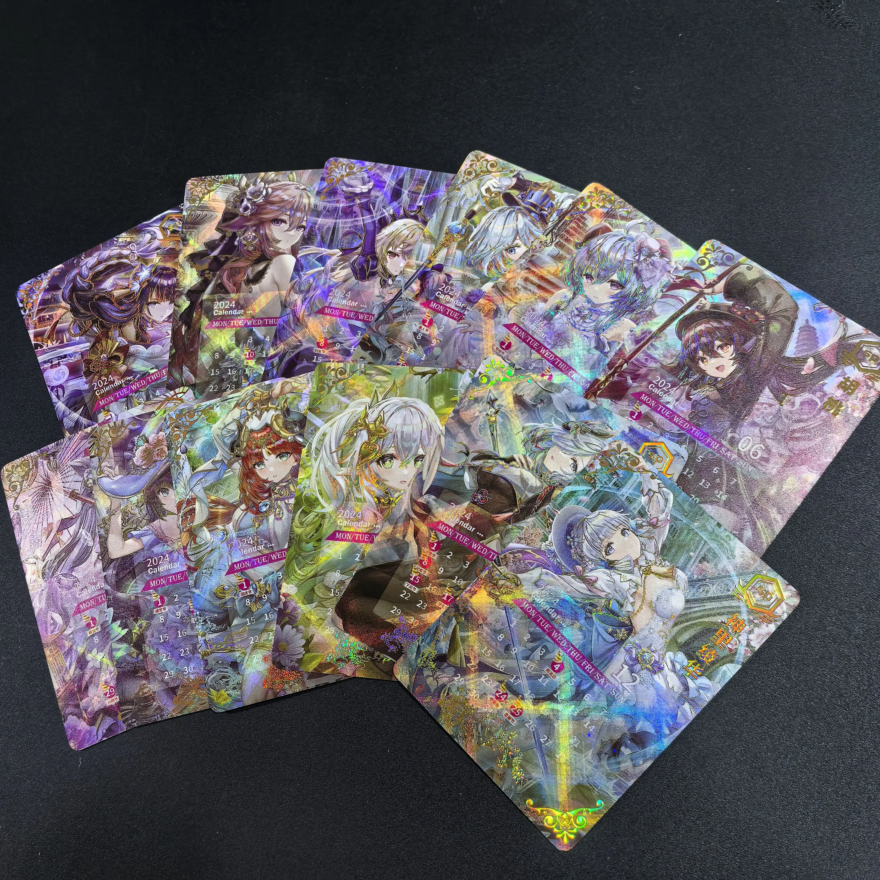 12pcs/set Genshin Impact Sp ACG K1 Goddess Secret 2024 Calendar Card Anime Yae Miko Raiden Shogun Ganyu Game Collection Card Toy