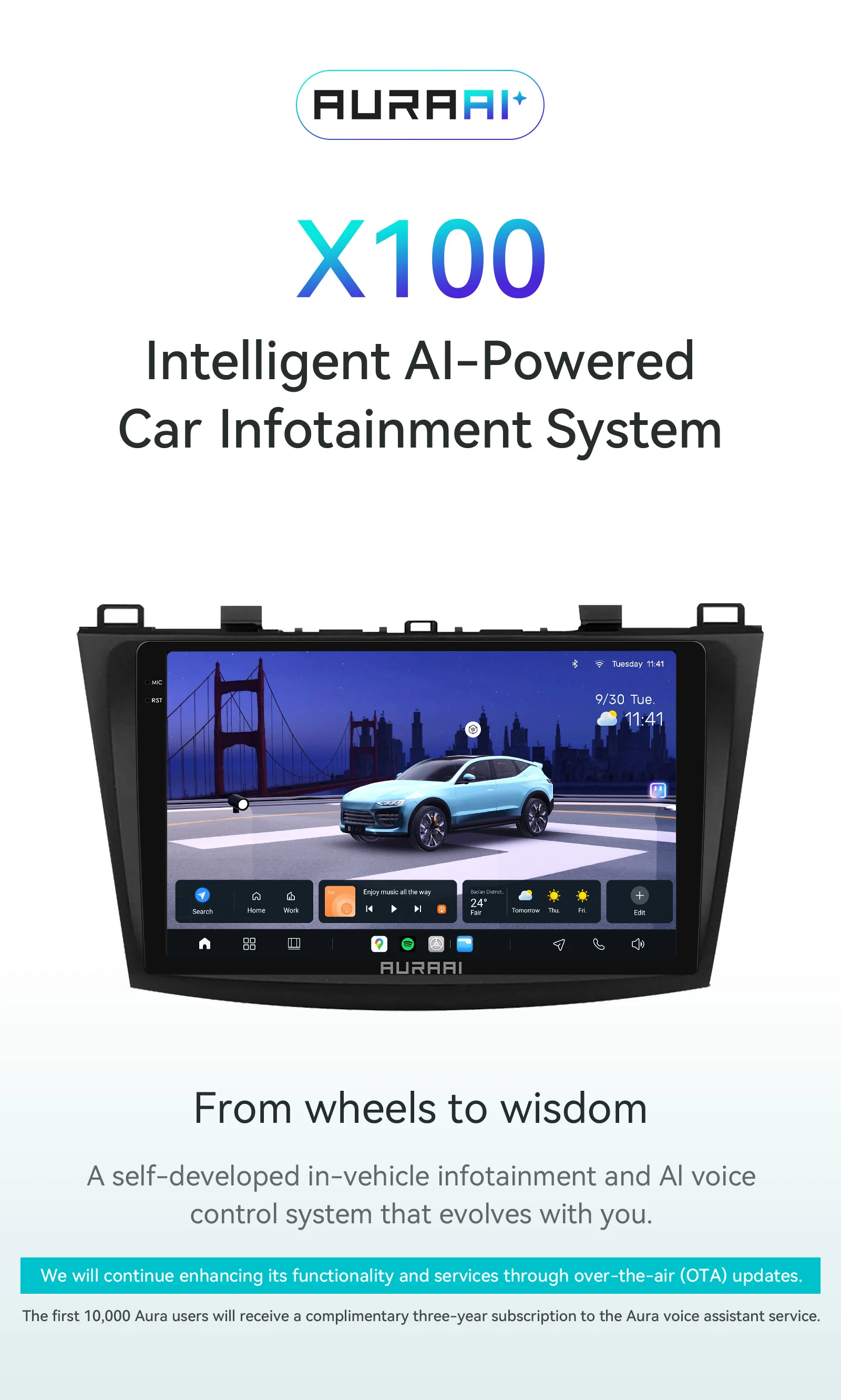 AURAAI X100 Android Auto Intelligente Bildschirm für Mazda 3 2010-2013 UNIS7870 GPS DSP Auto CarPlay AI Sprachsteuerung ADAS 360 ° CAM – Detail 1