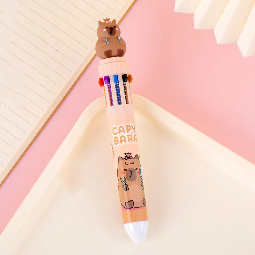 Kawaii Cartoon Capybara Multicolor Pen Plastic Creative Capybara Pen Ten-Color Brown Colorful Ten-Color Pen Office