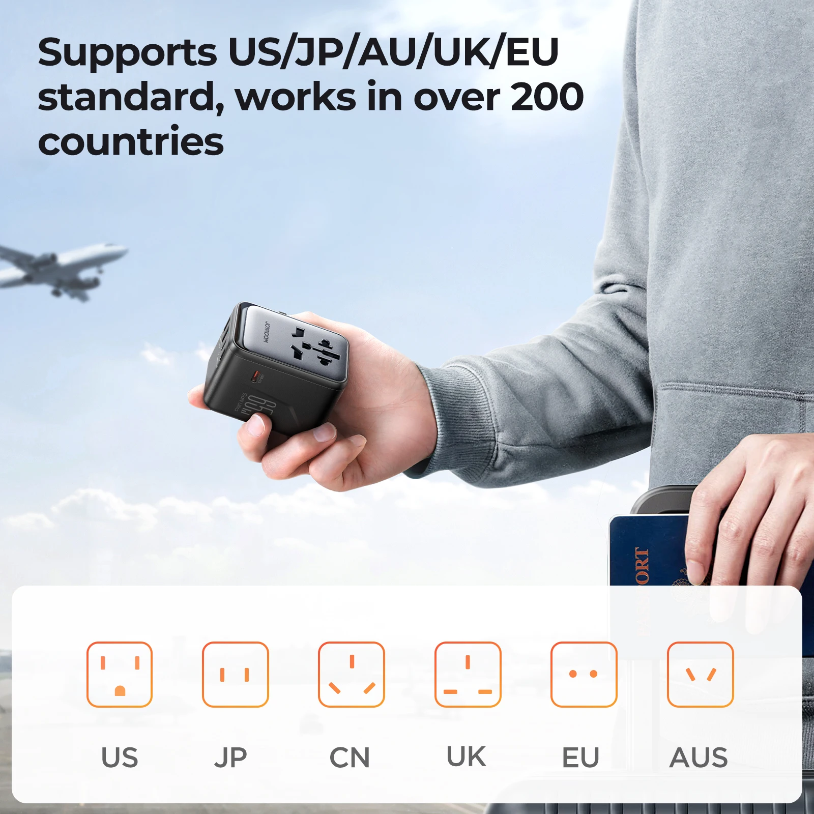 Imagem -04 - Adaptador de Viagem Universal Joyroom Gan Multi All-in-one Adaptador de Tomada Internacional Carregador Mundial para a ue Eua Reino Unido au cn 65w